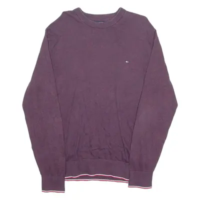 TOMMY HILFIGER Mens Jumper Maroon Crew Neck Tight Knit XL