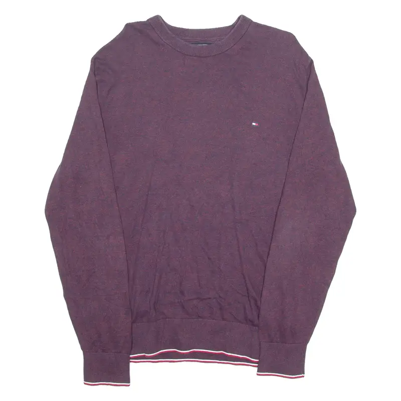 TOMMY HILFIGER Mens Jumper Maroon Crew Neck Tight Knit XL