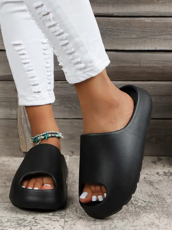 Women's Summer 2024 Solid Non-slip Slides Shoes, Soft Comfortable Lightweight Eva Slide Sandals for Bathroom, Pool, Spa, Casu...