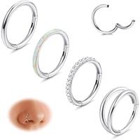 Jstyle 18G 16G Surgical Steel Nose Rings Hoops for Women Opal CZ Septum Rings Clicker Hinged Segment Nose Ring Lip Helix Cart...