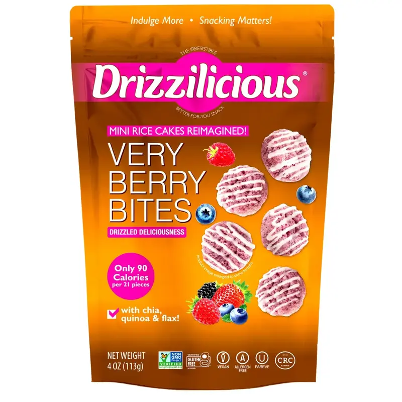 NEW! Drizzilicious Very Berry Sweet Mini Rice Cakes - Gluten-Free, Vegan, Crunchy & Healthy Snack, 90 Calories per Serving, 4...