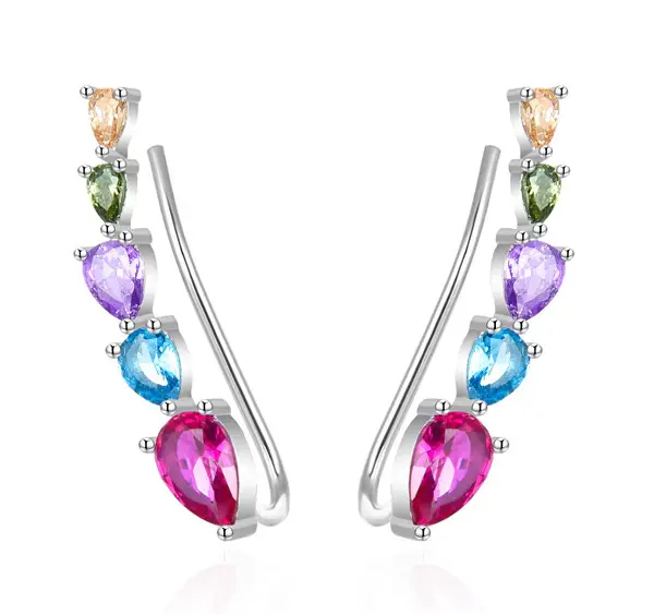 Agato Long Silver Earrings with Colored Zirconia AGT-E082VC