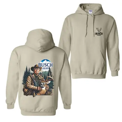 Busch Light Hunting Hoodie, Sweatshirt, T-shirt - Hunter with Deer Graphic Hoodie for Outdoor Enthusiasts, Perfect for Nature...