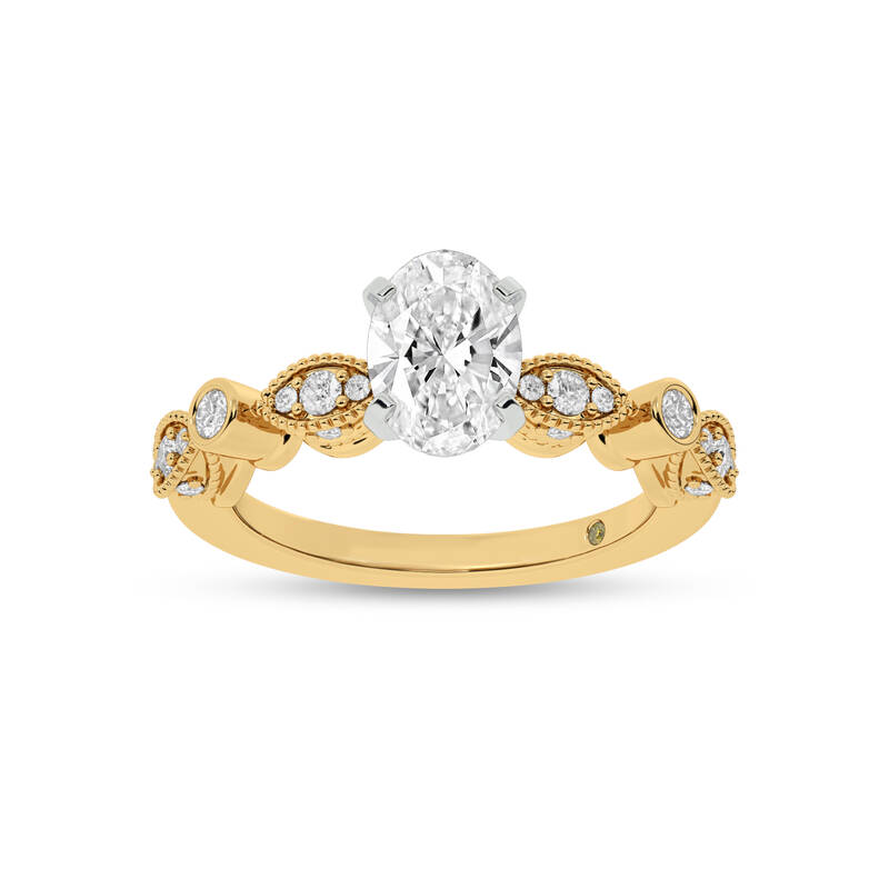 Arcan Vintage Inspired Bezel and Pavé Set Oval Lab Diamond Engagement Ring | 14K Yellow Gold 3 7/8 CT. TW.