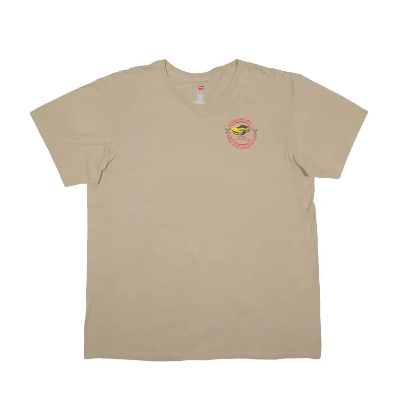 HANES Ponce Inlet Corvette Club T-Shirt Beige V-Neck Short Sleeve Mens XL