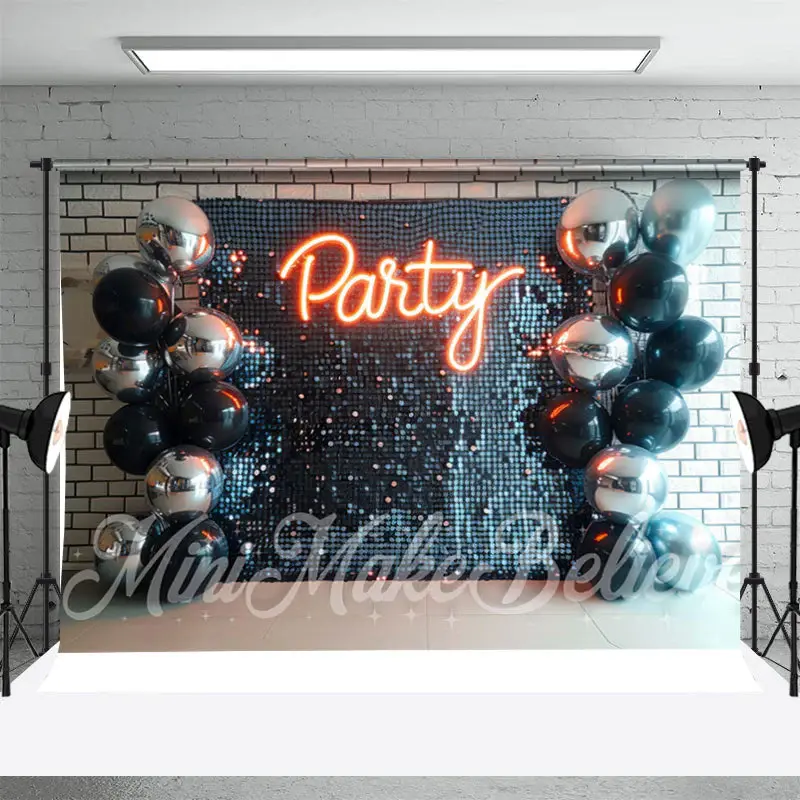Silver Black Balloon Brick Wall Cake Smash Backdrop - Aperturee