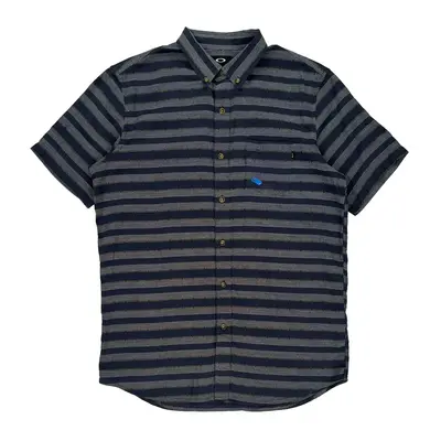 Oakley Striped Short Sleeve Shirt - Small Grey Cotton Blend