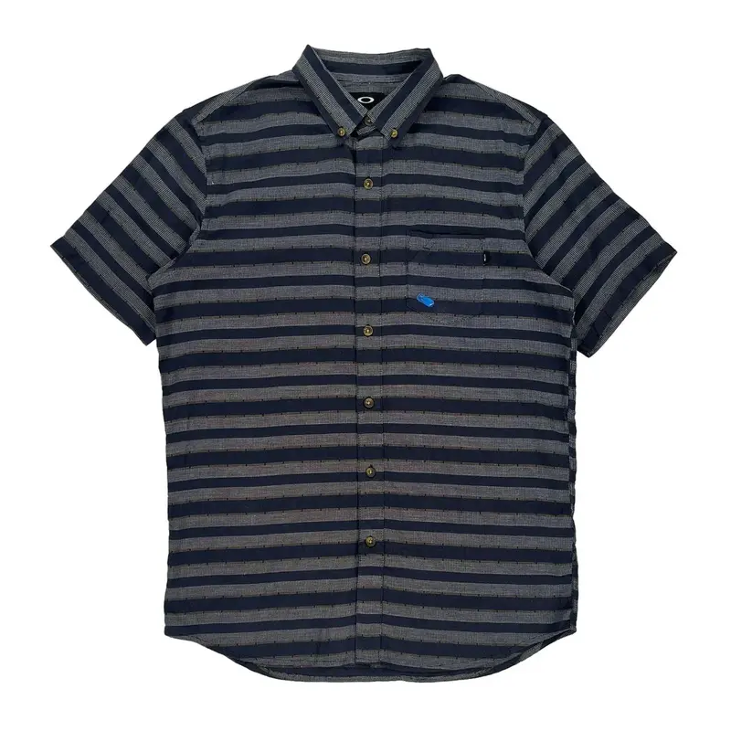 Oakley Striped Short Sleeve Shirt - Small Grey Cotton Blend