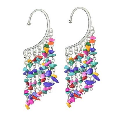 Colorful Synthetic Turquoise Chips Tassel Earrings