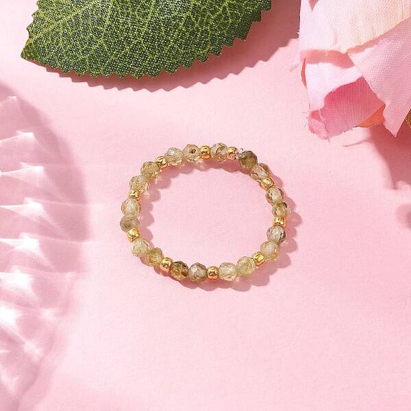 Natural Peridot Beaded Stretch Rings for Women