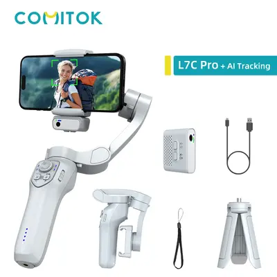 COMITOK 3-Axis Handheld Smartphone Stabilizer with AI Face Tracking - Features Anti-Shake Shooting Technology and Foldable Po...
