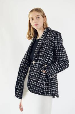 Black & White Tweed Checkers Blazer | Size: L | Color: Black & white