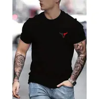 Summer Men's 100% Cotton Casual Loose Size Bull Print Round Neck Short Sleeve T-shirt Top men's street clothing button up pul...