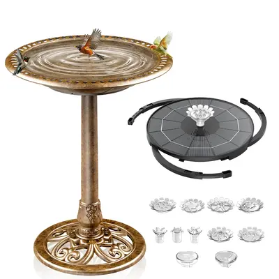 AISITIN Outdoor Garden Vintage Bird Bath with Two Little Bird Decorations, Weather Resistant Polyresin, 30 Inch-Backyard Expr...