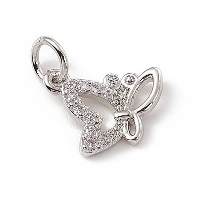 Brass Micro Pave Clear Cubic Zirconia Butterfly Charms