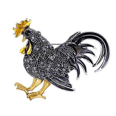 Rhinestone Rooster Brooch Pin