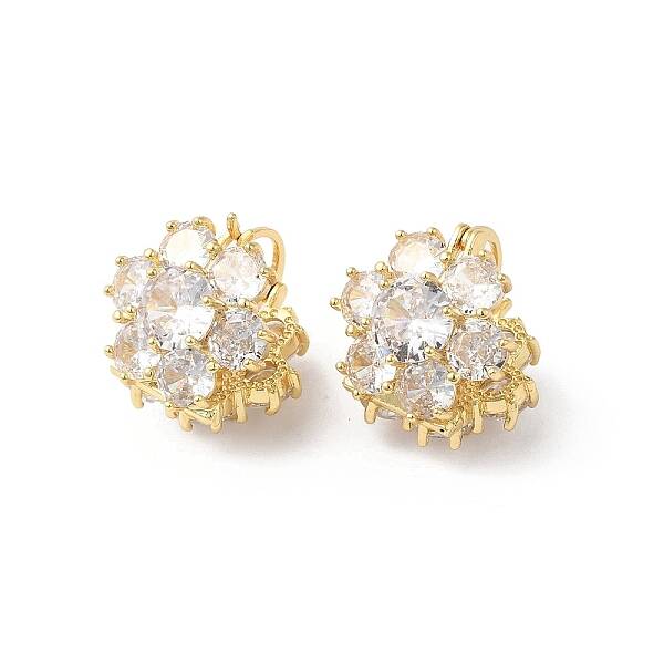 Clear Cubic Zirconia Flower Hoop Earrings