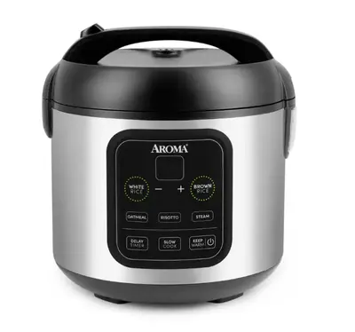 8-Cup Digital Rice & Grain Multicooker – Sleek Black Design