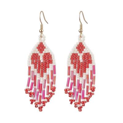 Heart Glass Seed Beaded Tassel Dangle Earrings for Women