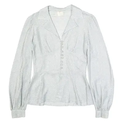 GOLDENE Womens Blouse Waistcoat Silver V-Neck Long Sleeve Viscose S