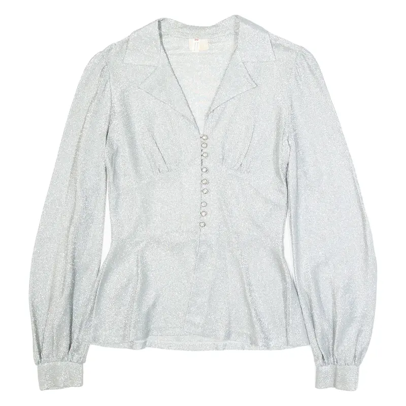 GOLDENE Womens Blouse Waistcoat Silver V-Neck Long Sleeve Viscose S