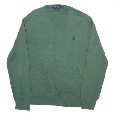 POLO RALPH LAUREN Mens Jumper Green V-Neck Tight Knit M