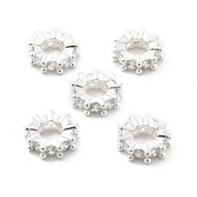 Brass Micro Pave Clear Cubic Zirconia Beads