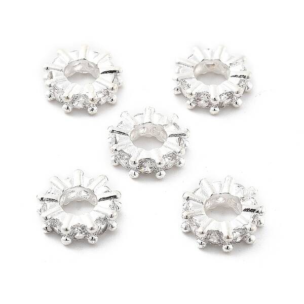 Brass Micro Pave Clear Cubic Zirconia Beads