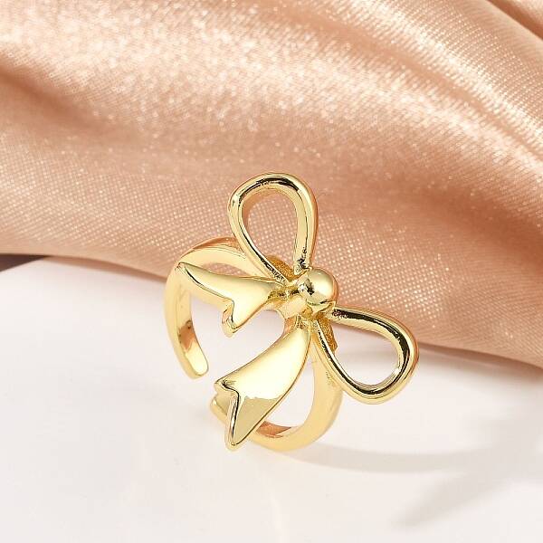Hollow Bowknot Brass Open Cuff Rings for Women