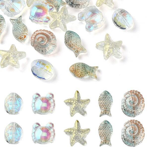 25Pcs 5 Style Ocean Themed Transparent Glass Beads Sets