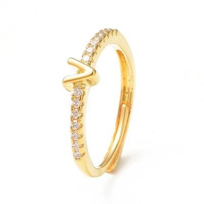 Clear Cubic Zirconia Initial Letter Adjustable Ring