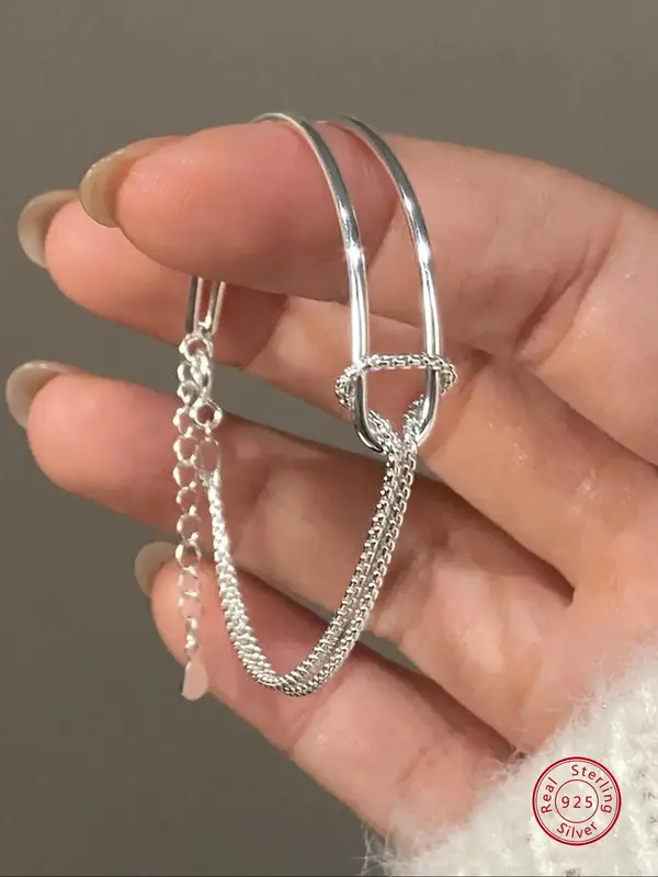 S925 Sterling Silver Double Layer Chain Bracelet, Fashionable Jewelry for Women & Girls, Trendy All-match & Exquisite Jewelry...