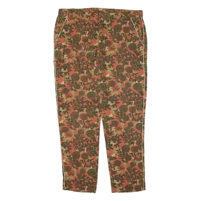 TREND Floral Womens Trousers Green Regular Tapered Linen W32 L26