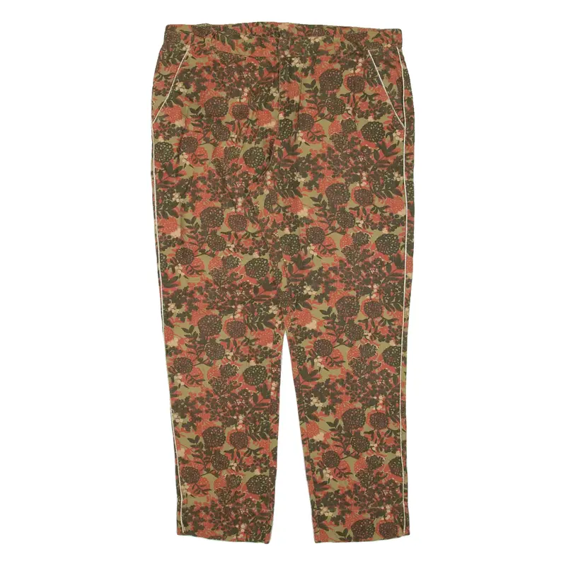 TREND Floral Womens Trousers Green Regular Tapered Linen W32 L26