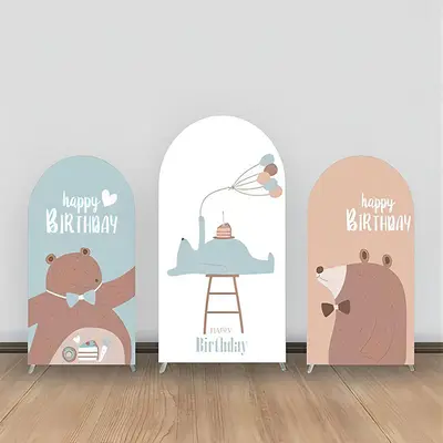 Brown Blue Bear Balloon Cakes Arch Backdrop Kit - Aperturee