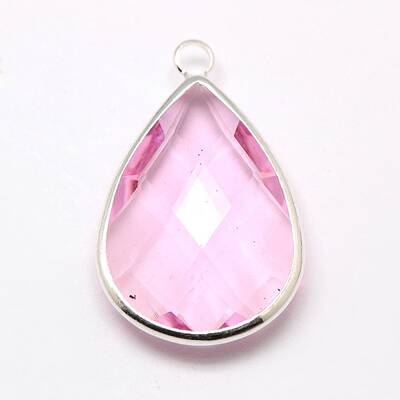 Silver Color Plated Brass Glass Teardrop Pendants