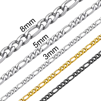 FaithHeart Figaro Chain Necklace Stainless Steel For Unisex 3MM 5MM 9MM