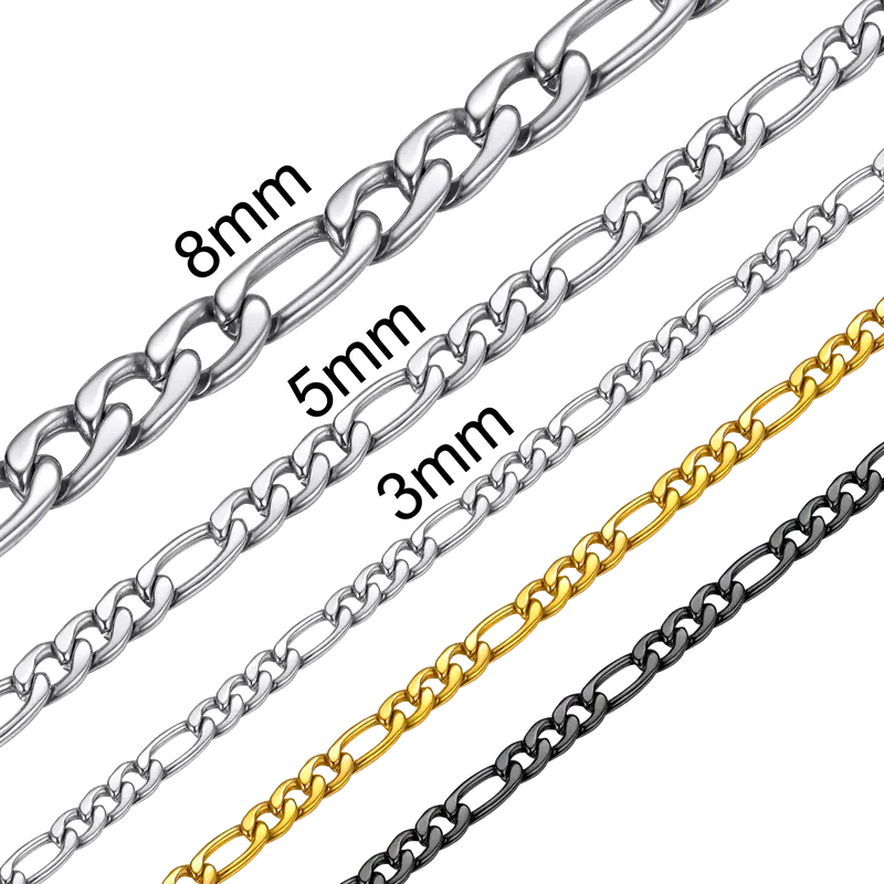 FaithHeart Figaro Chain Necklace Stainless Steel For Unisex 3MM 5MM 9MM