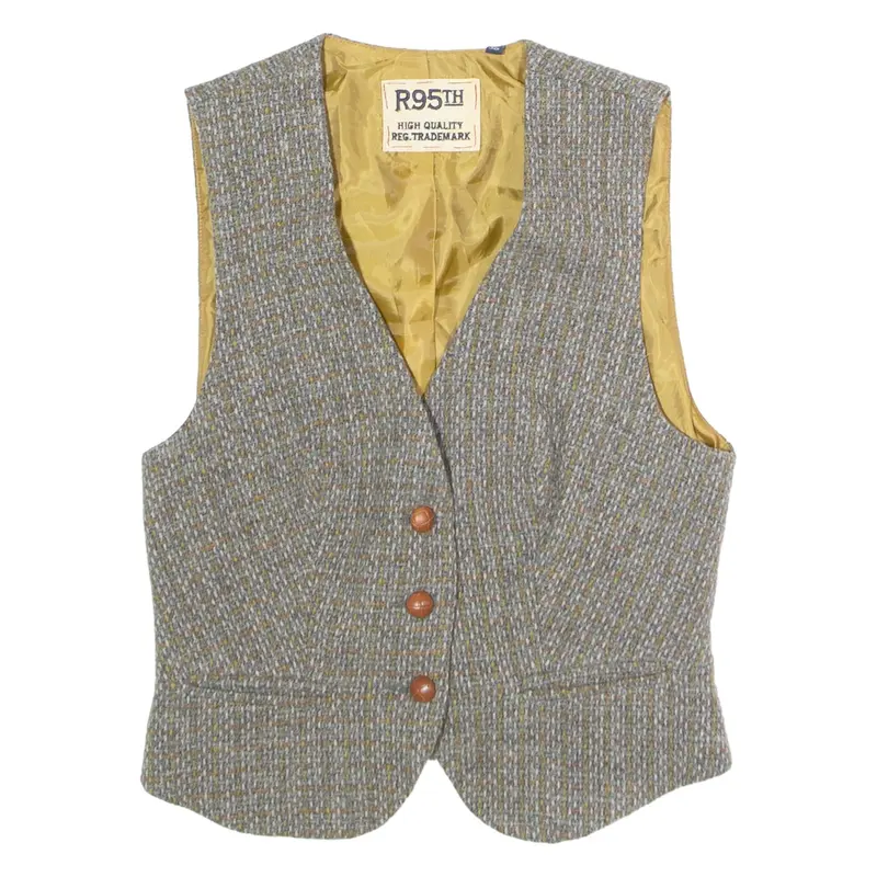 R95TH Womens Blazer Waistcoat Grey Knit Wool 90s UK 8