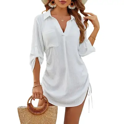 Blooming Jelly Womens Bathing Suit Cover Ups Bikini Swimsuit Coverup Drawstring Beach Dress Shirt #September Restock Campaig...
