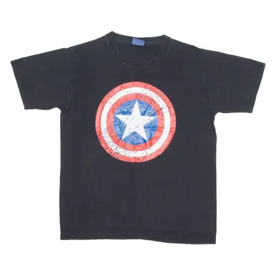 CAPTAIN AMERICA Mens T-Shirt Black Crew Neck L