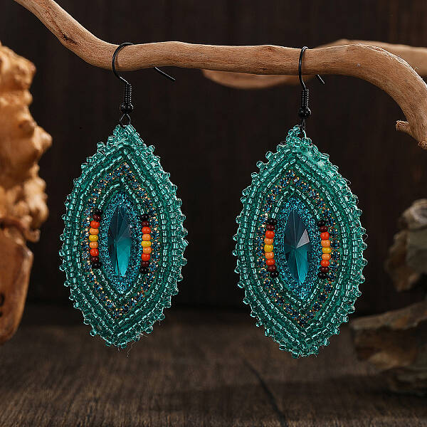 Bohemian Style Glass Bead Handmade Horse Eye Dangle Earrings for Women