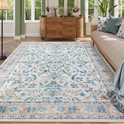 Garvee Washable Area Rug 9x12 Boho Floral Soft Non-Slip Low Pile Carpet for Living Room Bedroom Dining Room Nursery Hallway B...