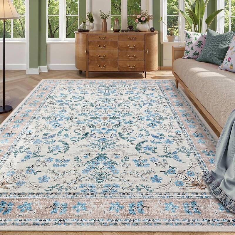 Garvee Washable Area Rug 9x12 Boho Floral Soft Non-Slip Low Pile Carpet for Living Room Bedroom Dining Room Nursery Hallway B...