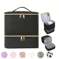 Portable Nail Polish Organizer Bag - Double Layer Quilted Water-Resistant Storage Design, Holds 30 Bottles & Nail Lamp | Chic...