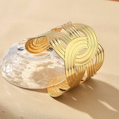 Ion Plating(IP) 304 Stainless Steel Criss Cross Cuff Bangles for Women
