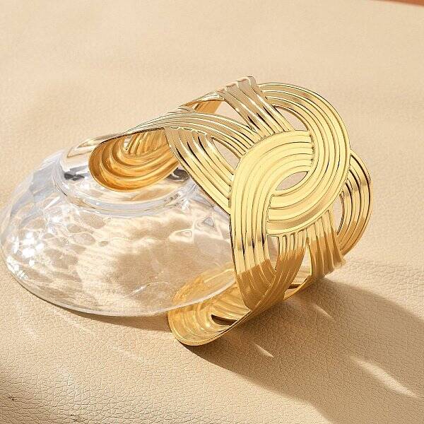 Ion Plating(IP) 304 Stainless Steel Criss Cross Cuff Bangles for Women