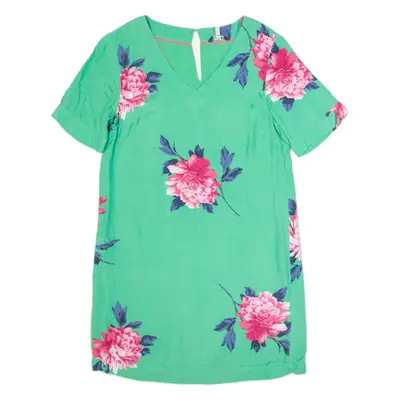 JOULES Womens Shift Dress Green Viscose Floral Short Sleeve Knee Length S