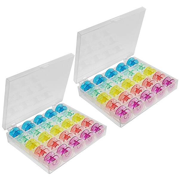 2 Boxes 25 Compartments Polypropylene(PP) Plastic Sewing Machine Bobbins with Storage Case