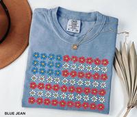 Comfort Colors Floral American Flag Shirt, Patriotic Vintage Graphic Tee, Independence Shirt, 4Th July For Women, 4Th Of July...